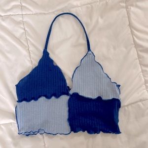 Blue Color Block Halter Top